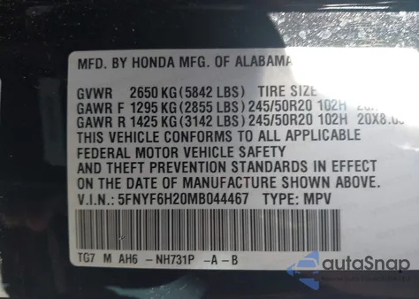 2021 Honda Pilot Awd Special Edition z USA, uszkodzony, nr VIN 5FNYF6H20MB044467